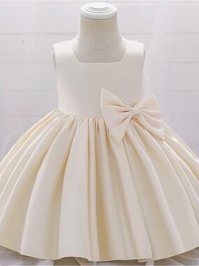 NWT Baby Girl Dress, Size 70 (Approx. 3 to 6 Months), Champagne Ivory with Bow